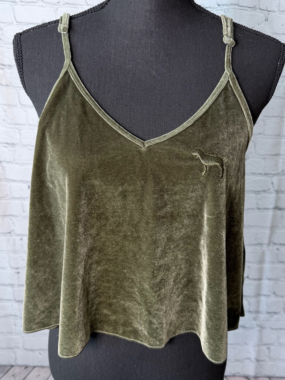 PINK Victoria's Secret Olive Velvet V-Neck Cami
